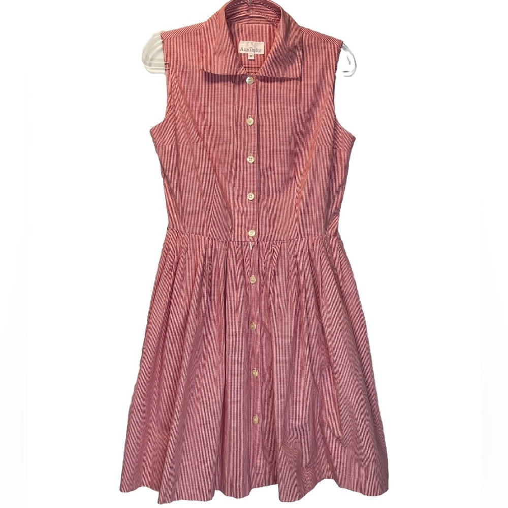 VTG Ann Taylor Gingham Check 100% Cotton Button Front Dress Made in USA